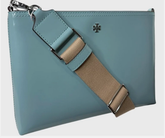 Tory Burch Blake Swingpack Patent Leather Crossbody Shoulder Bag Angel Blue
