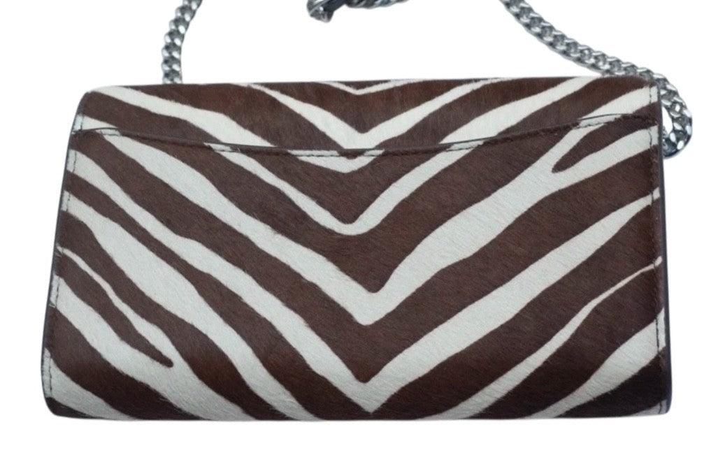 New TORY BURCH WILLA HAIRCALF CHAIN Wallet Crossbody In Zebra