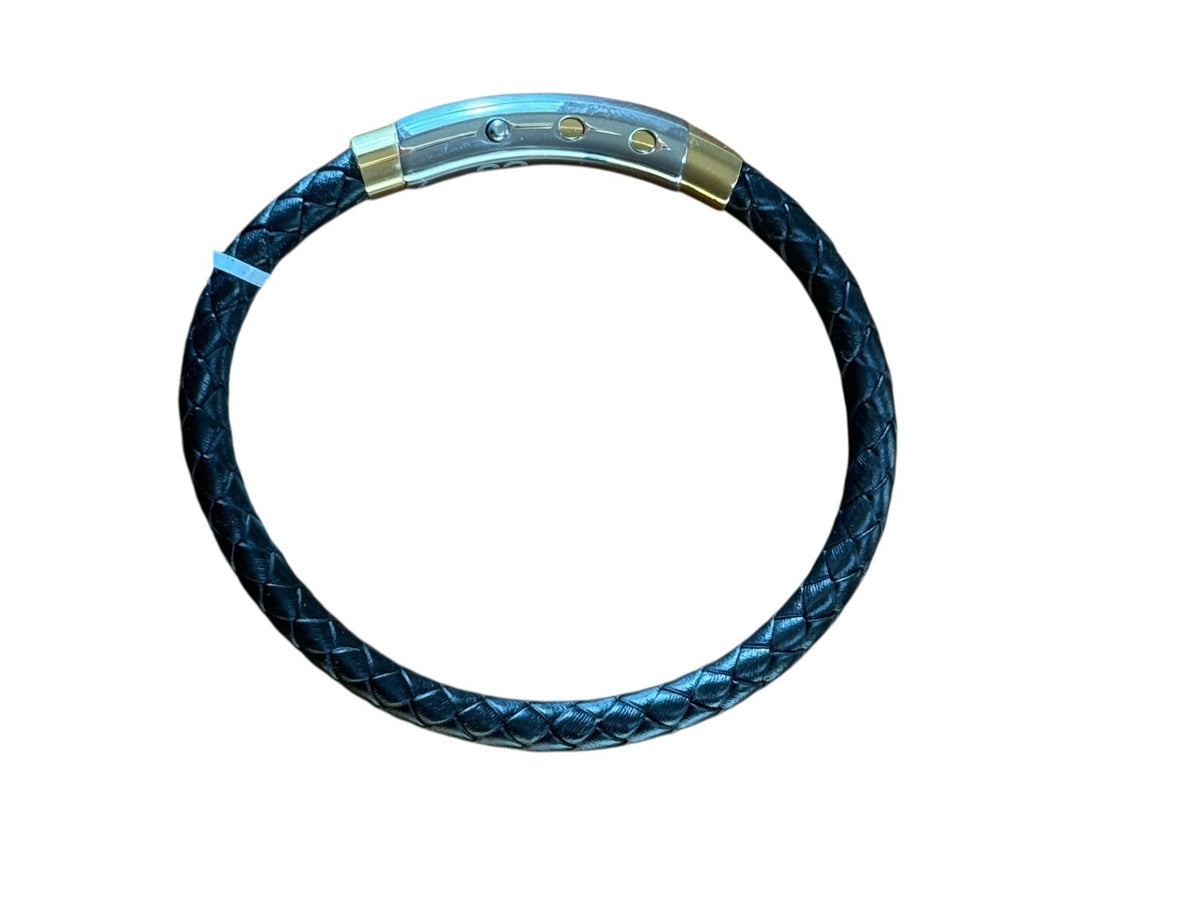 Legacy For Men Simone I Smith 2 Tone Stainless Black Leather Bracelet MSRP $125