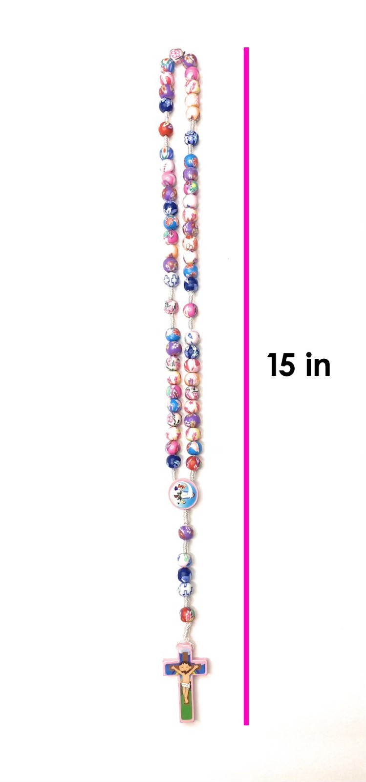 Children’s White Catholic Rosary – Clay Floral Beads – Baptism, First Communion