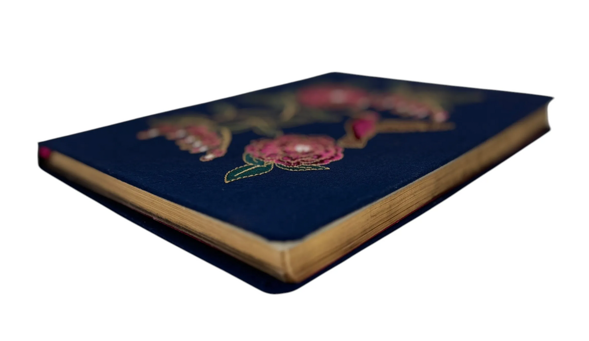 PAPYRUS Journal 6"x8" Embroidered Hummingbird & Flowers on Navy Fabric 192 pages