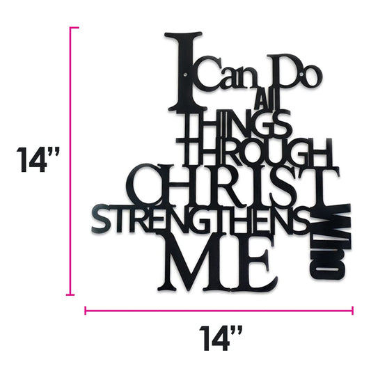 Beyond Joy, Christian Collection, I Can Do All Things Through CHRIST Who Strengths ME, Black Metal Indoor/Outdoor Wall Decoration, 14"x14" w ONE Random Bible Versed Journal Notebook