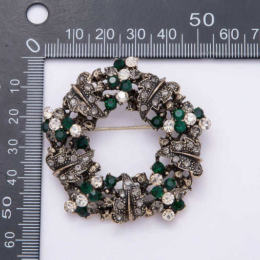 Vintage Gold 54mm Multicolor Rhinestone Open Round Flower Pin Brooch | BH-142