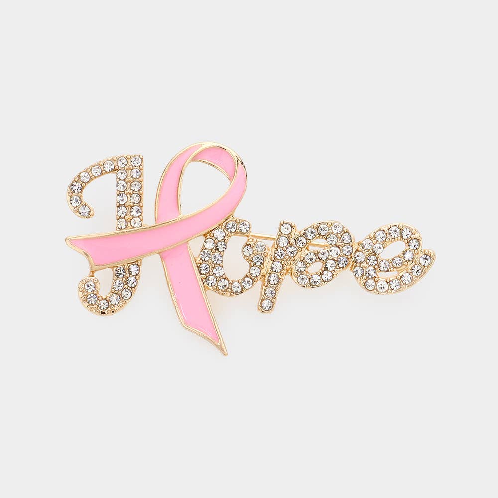 Enamel Metal Pink Ribbon Pointed Hope Message Pin Brooch: Light,Pink,Rhodium