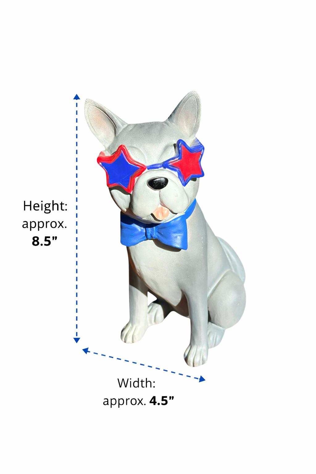 Patriotic French Bulldog Figurine 8.5" Gray w/ Star Glasses & Bow Tie 🇺🇸🐶