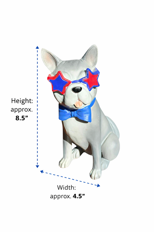 Patriotic French Bulldog Figurine 8.5" Gray w/ Star Glasses & Bow Tie 🇺🇸🐶