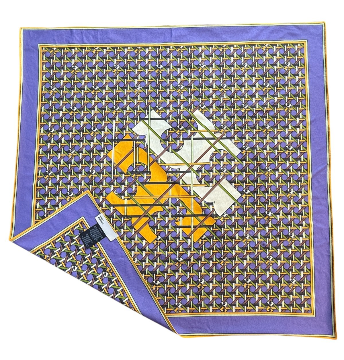 Tory Burch Basketweave Logo Cotton Jersey Neckerchief Purple 24"x24"