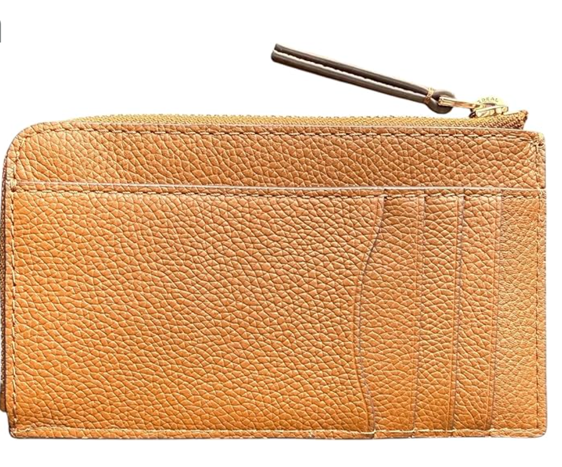Tory Burch Women's Blake Pebbled Leather Card Case Wallet CORTADO Brown