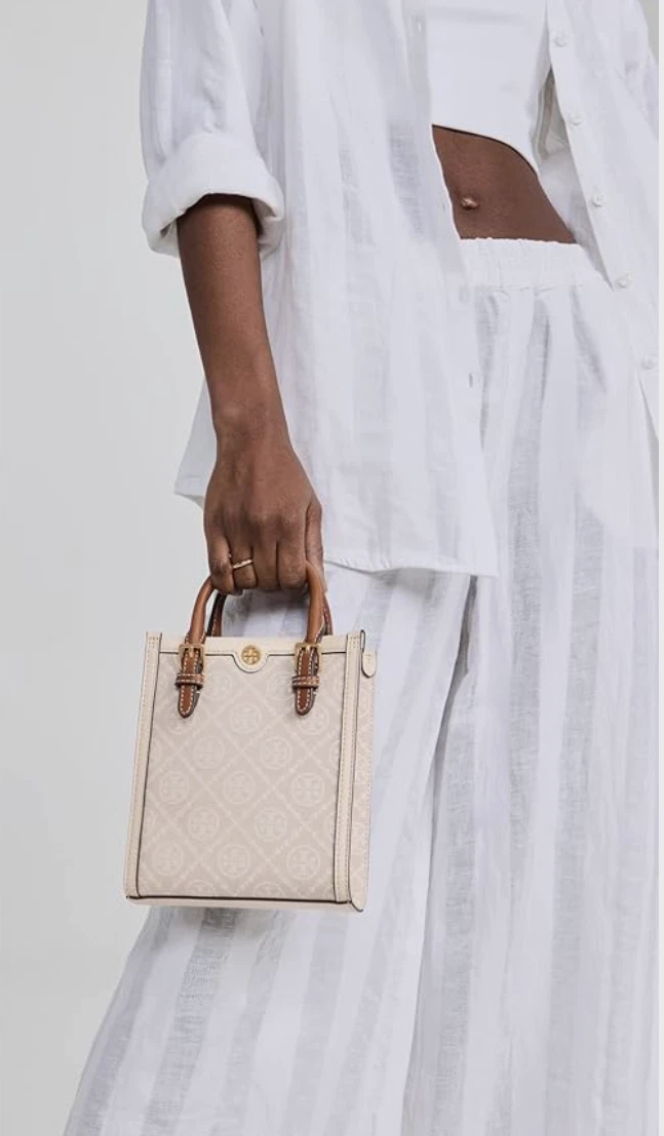 Tory Burch Mini T Monogram Tote w Leather Trim Crossbody Pale Pink NWT