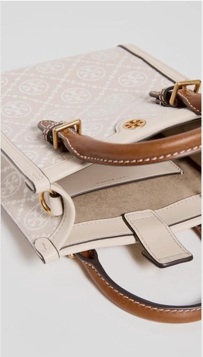 Tory Burch Mini T Monogram Tote w Leather Trim Crossbody Pale Pink NWT