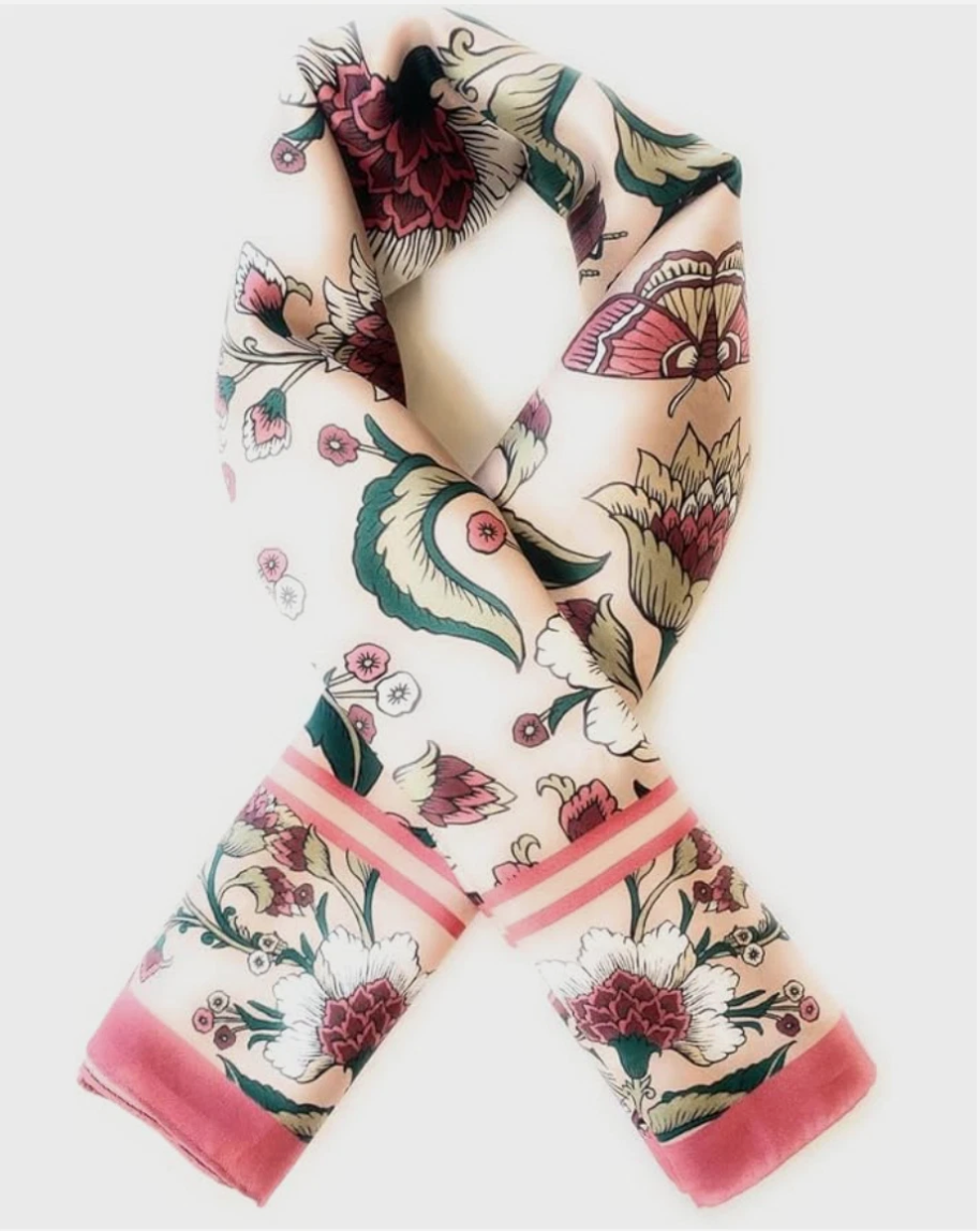 100% Silk Twill Square Scarf 35"x35" Hand-Rolled Hem Luxury Women Accessory Pink