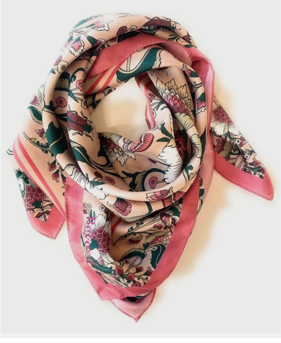 100% Silk Twill Square Scarf 35"x35" Hand-Rolled Hem Luxury Women Accessory Pink