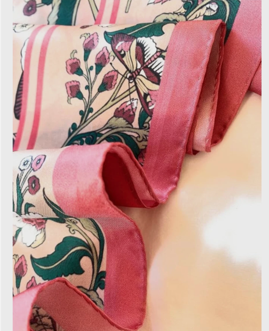 100% Silk Twill Square Scarf 35"x35" Hand-Rolled Hem Luxury Women Accessory Pink