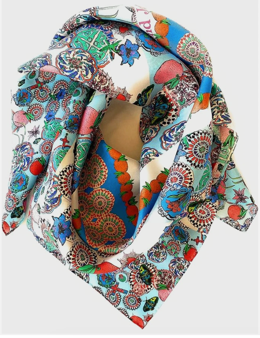100% Silk Twill Square Scarf 35"x35" Luxury Women Accessory Mint: Holy Cross