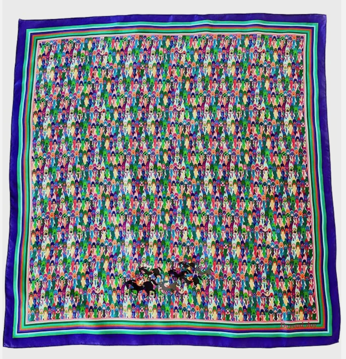 100% Silk Twill Square Scarf 35"x35" Luxury Women Accessory Indogo: Winter Derby