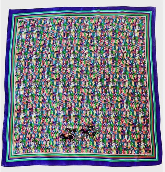 100% Silk Twill Square Scarf 35"x35" Luxury Women Accessory Indogo: Winter Derby