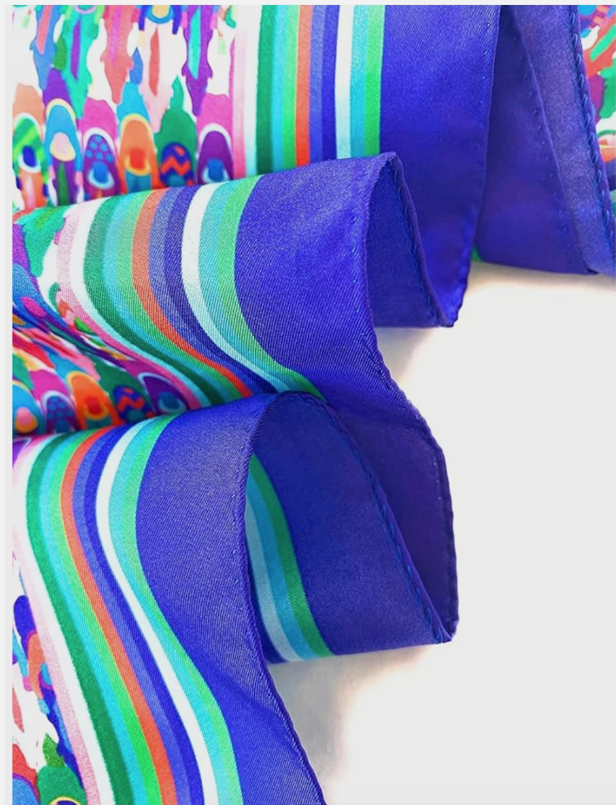 100% Silk Twill Square Scarf 35"x35" Luxury Women Accessory Indogo: Winter Derby