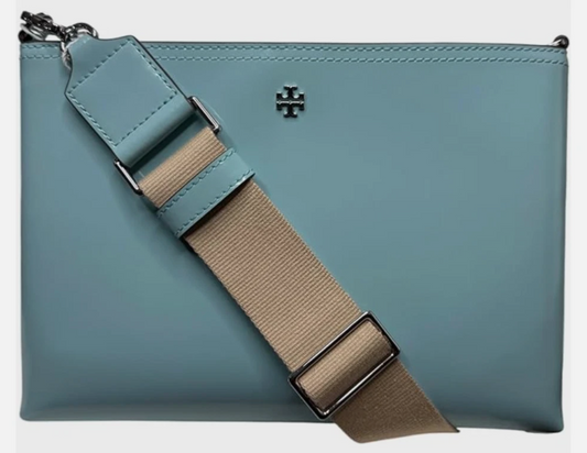 Tory Burch Blake Swingpack Patent Leather Crossbody Shoulder Bag Angel Blue