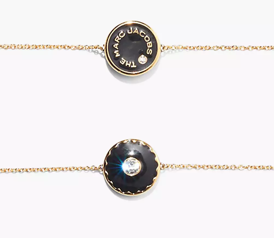 Marc Jacobs Medalion Logo Disc Enamel Bracelet Black Gold NWT