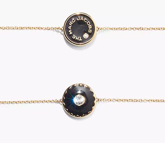 Marc Jacobs Medalion Logo Disc Enamel Bracelet Black Gold NWT