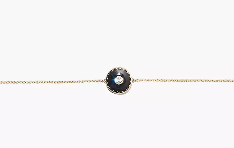 Marc Jacobs Medalion Logo Disc Enamel Bracelet Black Gold NWT