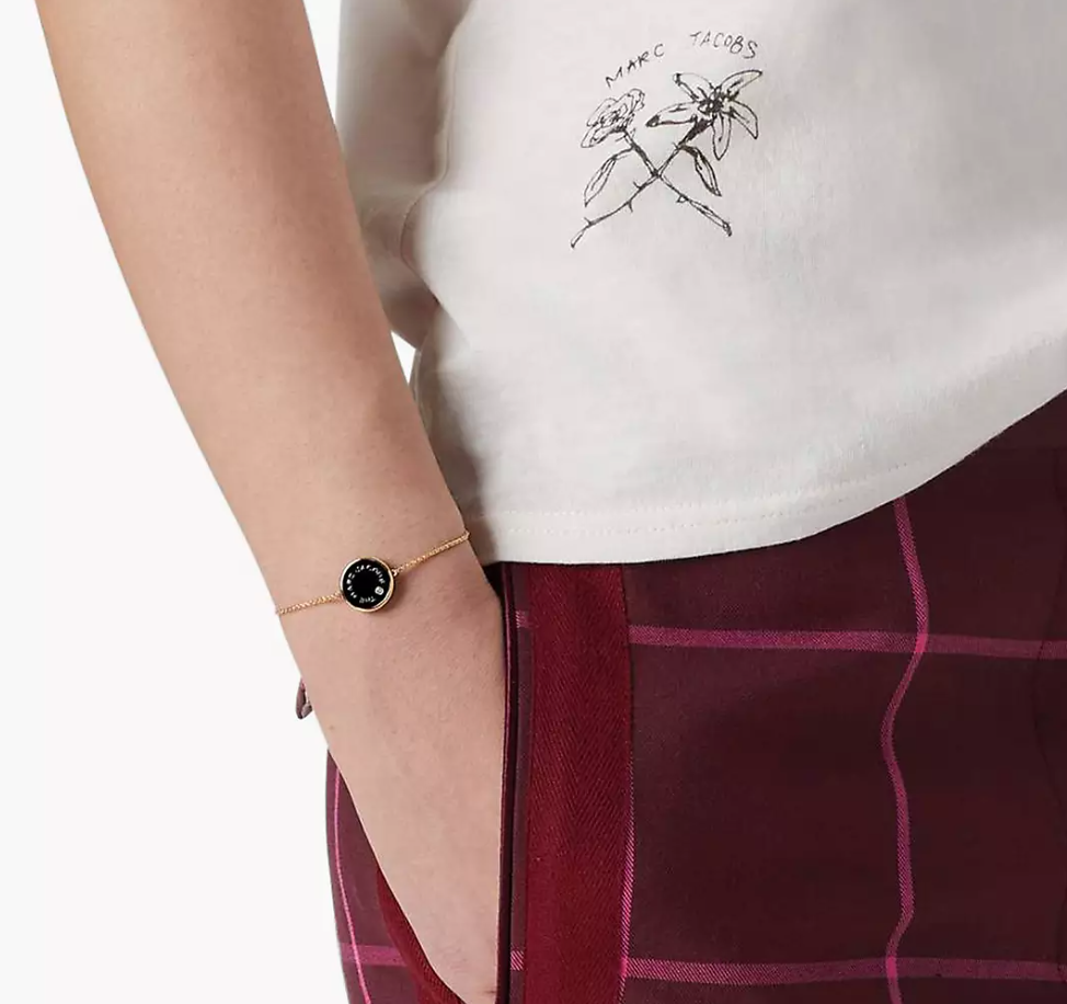 Marc Jacobs Medalion Logo Disc Enamel Bracelet Black Gold NWT