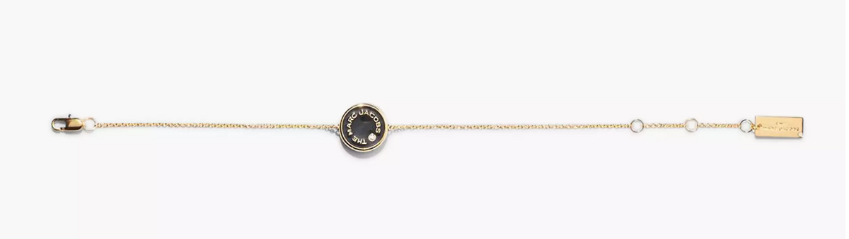 Marc Jacobs Medalion Logo Disc Enamel Bracelet Black Gold NWT