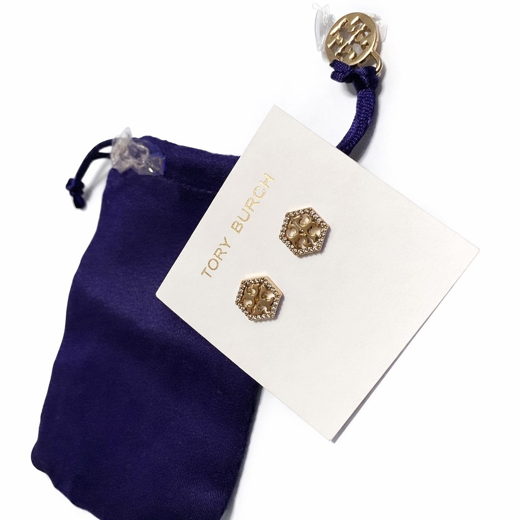 Tory Burch Hex Pave Stud Earring Gold NWT MSRP $98