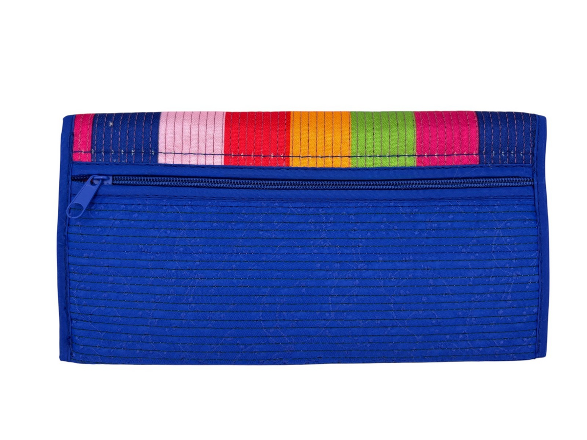 Korean Traditional Fabric Patch Long Wallet w Card Slots & Coin Pocket w Zipper