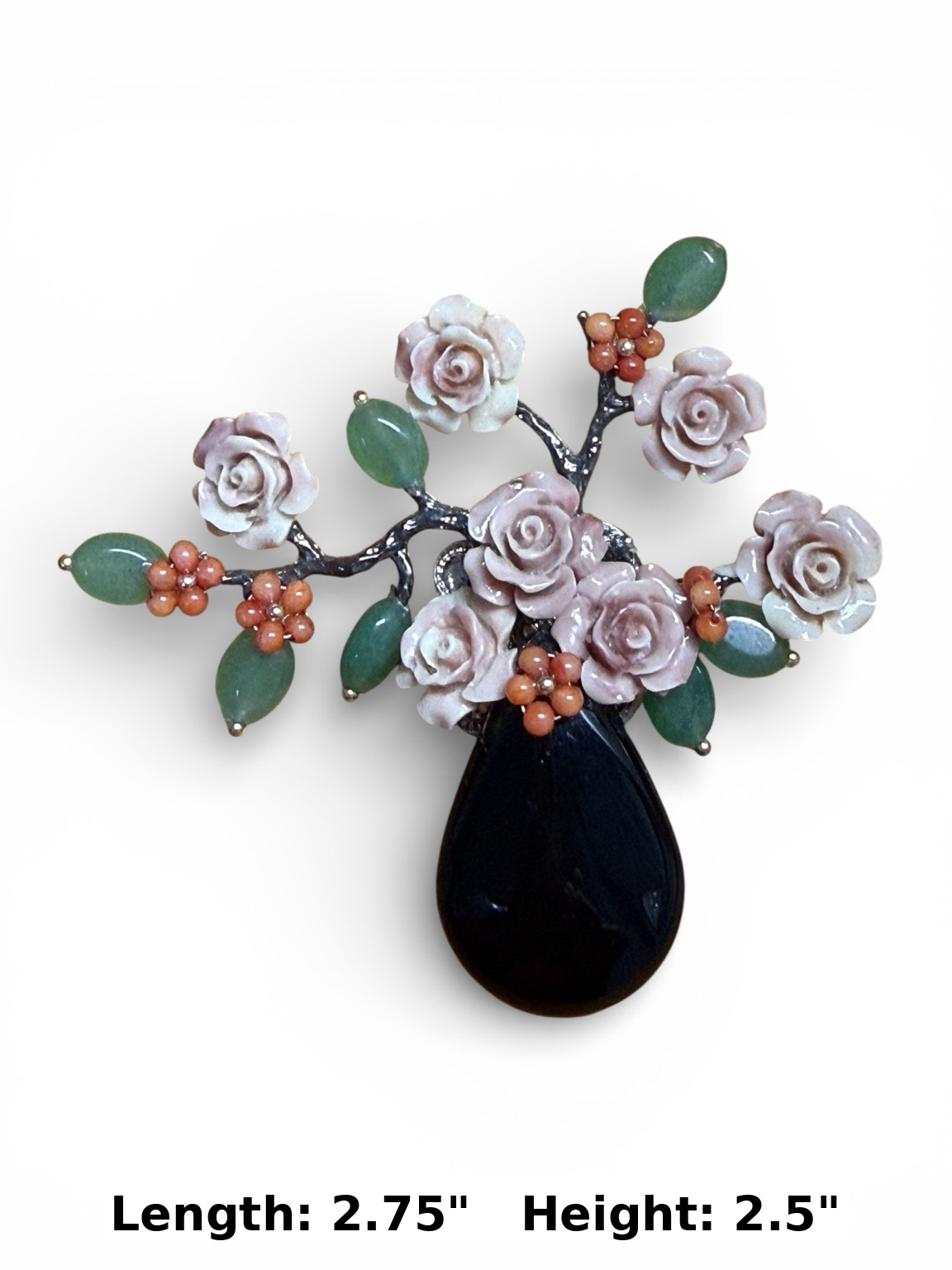 Beyond Joy Natural Stone Flower Brooch Pendant Black Green Pink Handmade New