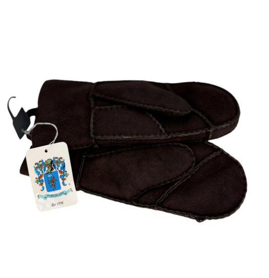 Portolano Sheepskin Unisex Shearing Suede Mitten Dark Brown Brand New