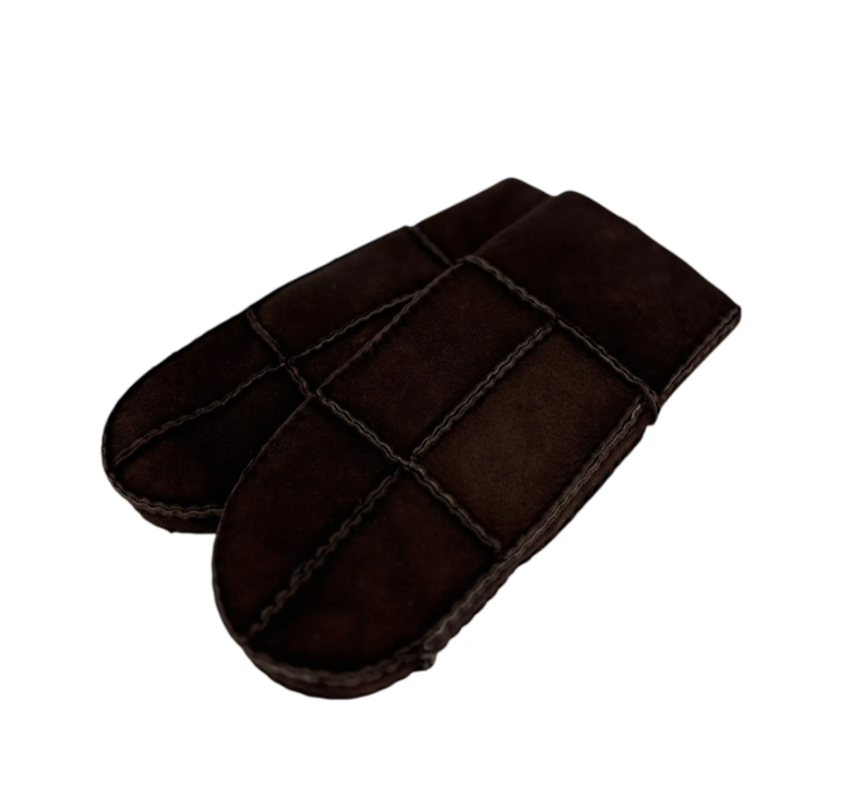 Portolano Sheepskin Unisex Shearing Suede Mitten Dark Brown Brand New