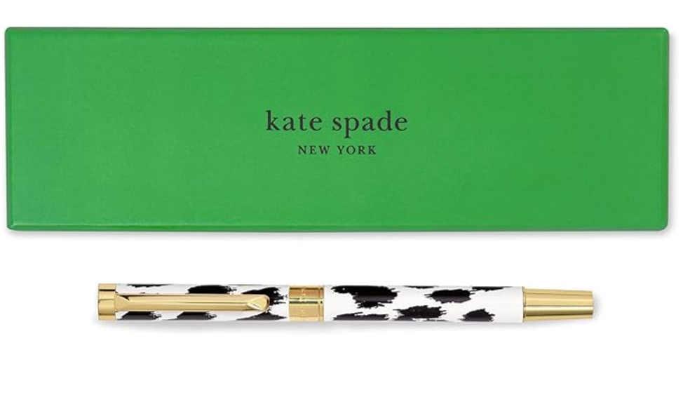 kate spade new york Black Ink Ballpoint Pen w Reusable Gift Box Modern Leopard
