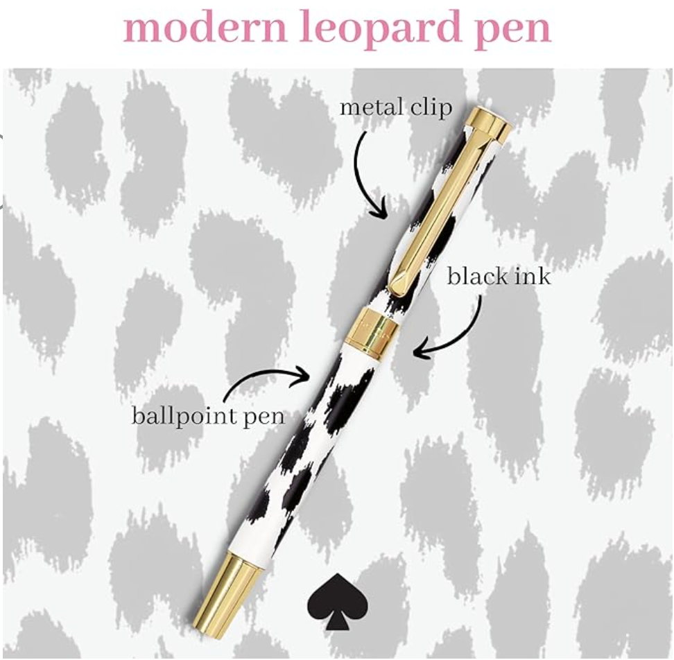 kate spade new york Black Ink Ballpoint Pen w Reusable Gift Box Modern Leopard
