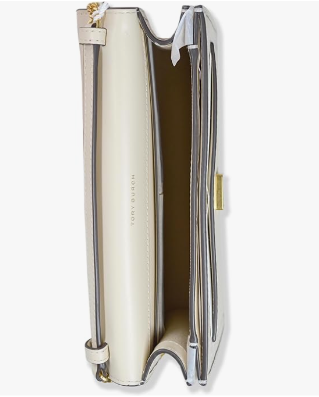 Tory Burch Woven T Monogram Jacquard Leather Trims Chain Crossbody Mini Ivory