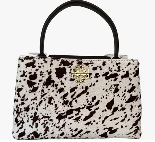 Tory Burch Britten Mini Satchel (Light Neutral Black Calf Hair)