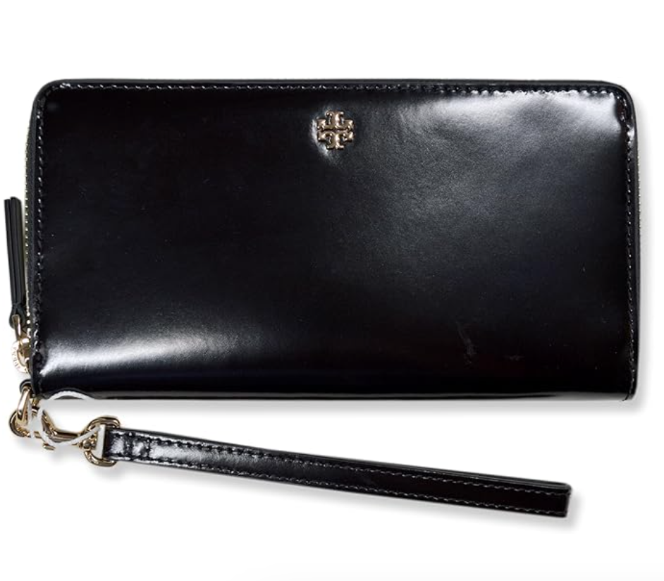 Tory Burch Womens 162753 Emerson Patent Zip Around Continental Wallet, Black