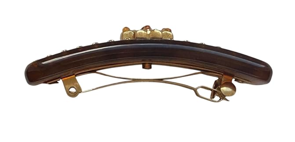 Tory Burch Roxanne Hair Barrette, Crystal Embellished, Brown with Yellow Floral