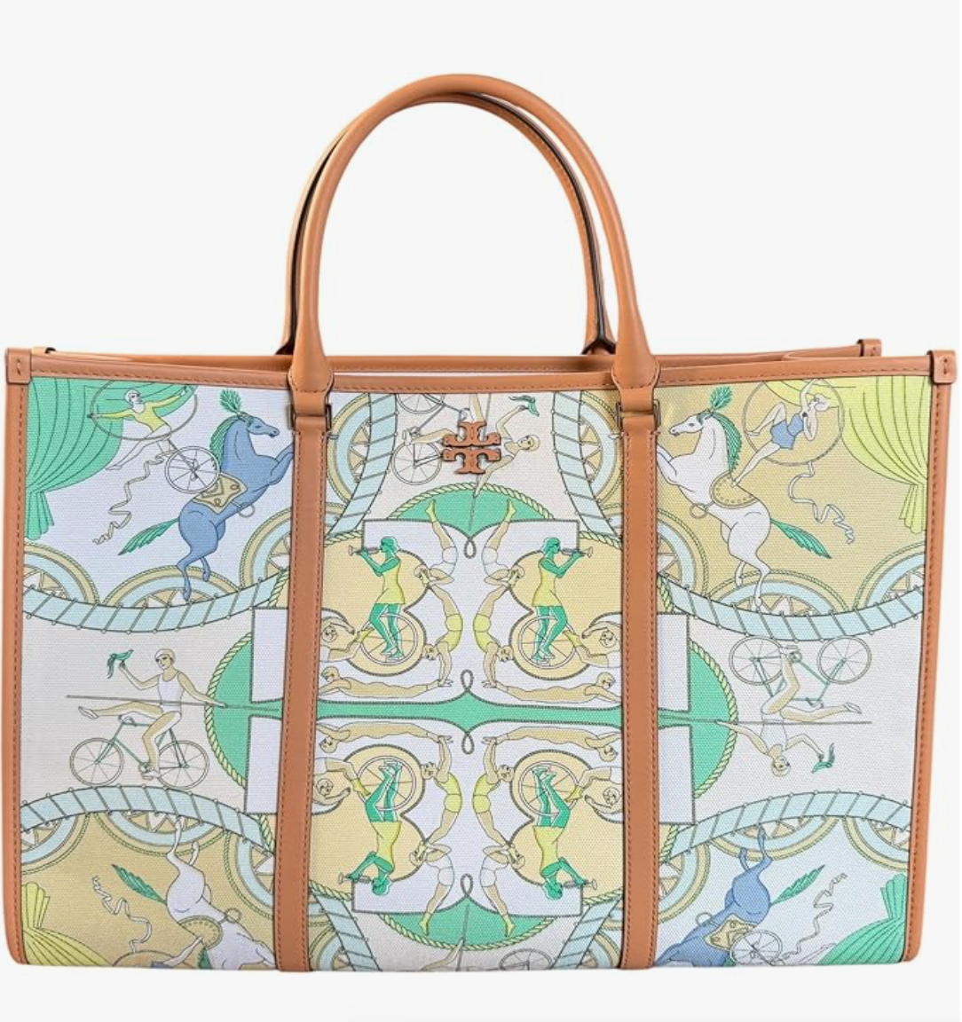 Tory Burch Blake Tote Bag XL, Printed Canvas with Leather Trim, Pastel Bicycle