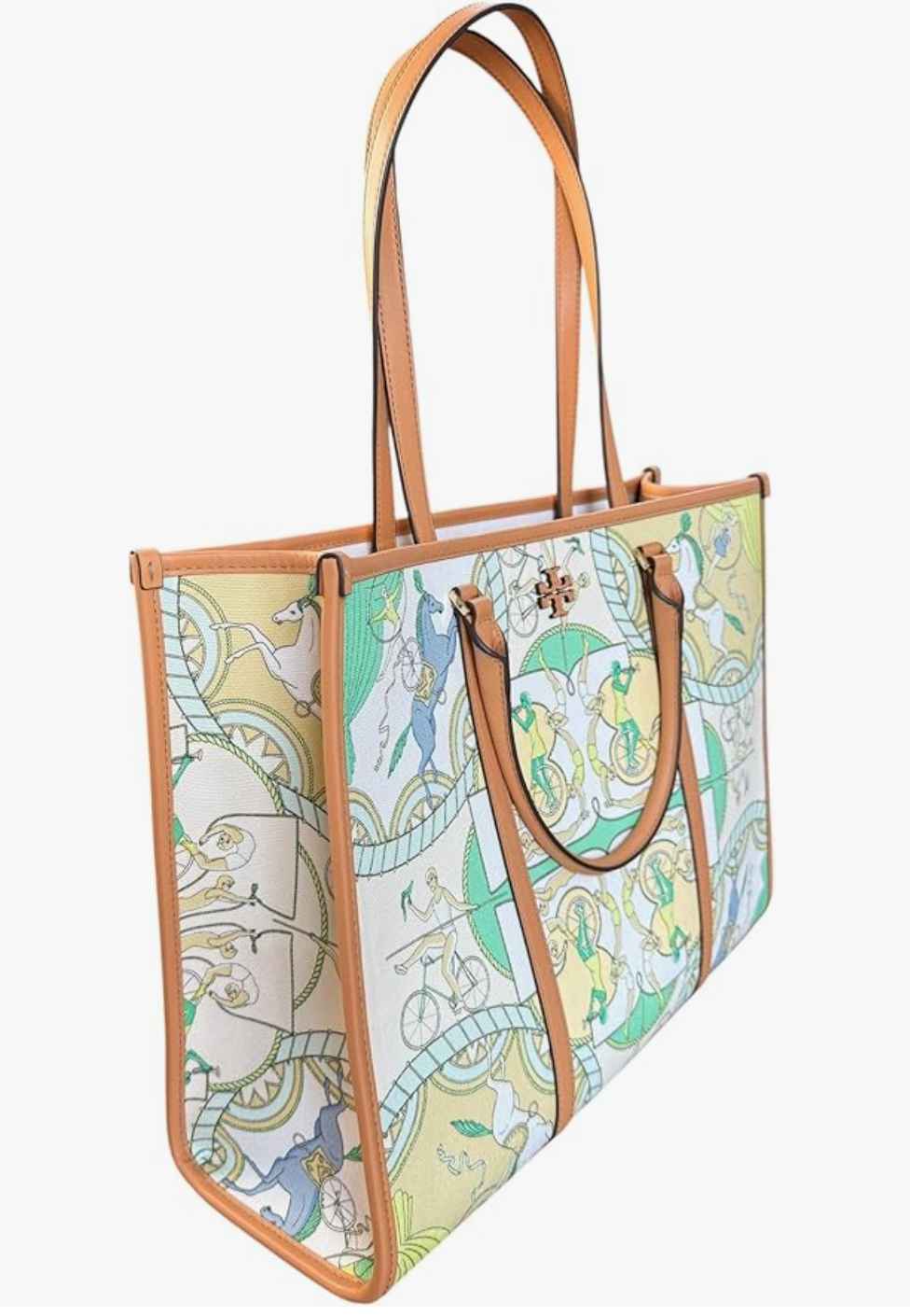 Tory Burch Blake Tote Bag XL, Printed Canvas with Leather Trim, Pastel Bicycle