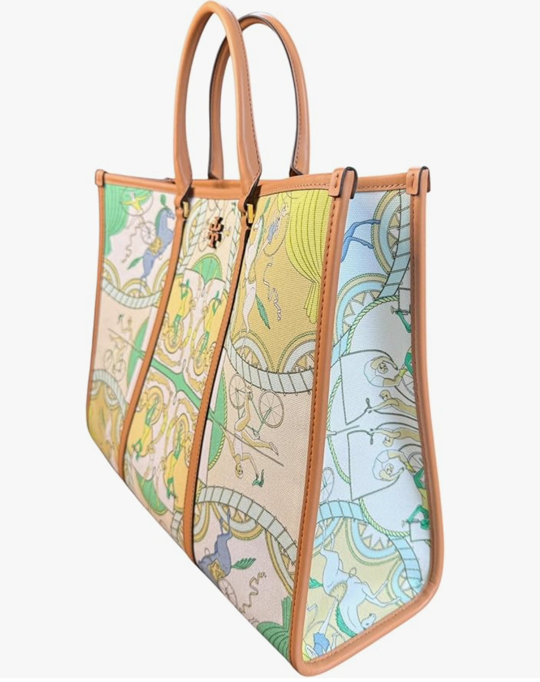 Tory Burch Blake Tote Bag XL, Printed Canvas with Leather Trim, Pastel Bicycle