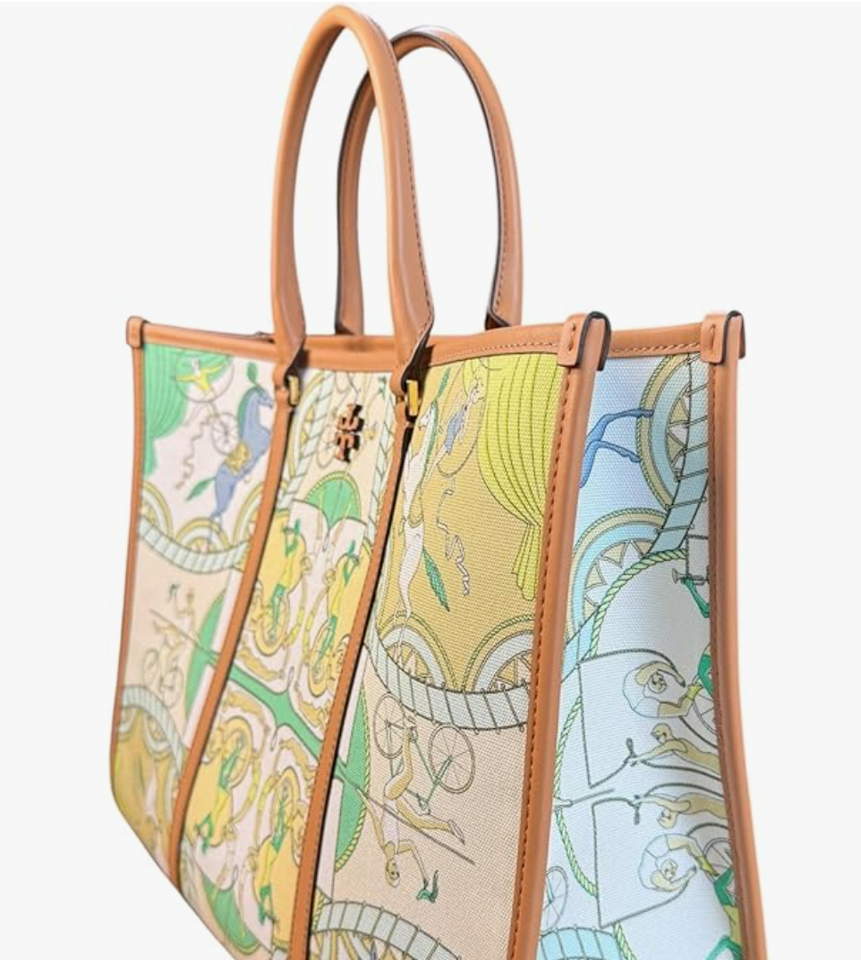 Tory Burch Blake Tote Bag XL, Printed Canvas with Leather Trim, Pastel Bicycle