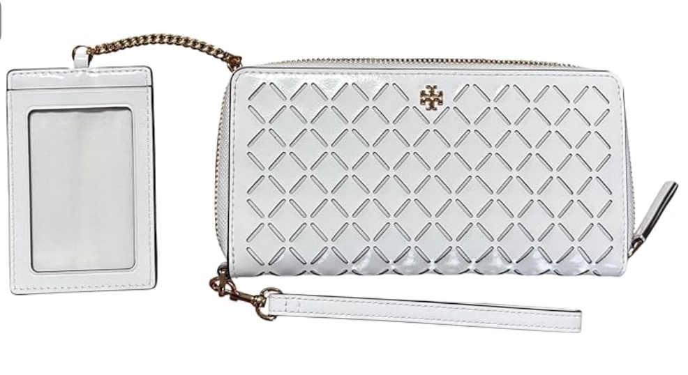 Tory Burch Emerson Perforated Zip Continental Wallet with ID Holder, Optic White