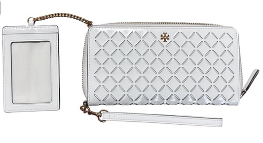 Tory Burch Emerson Perforated Zip Continental Wallet with ID Holder, Optic White