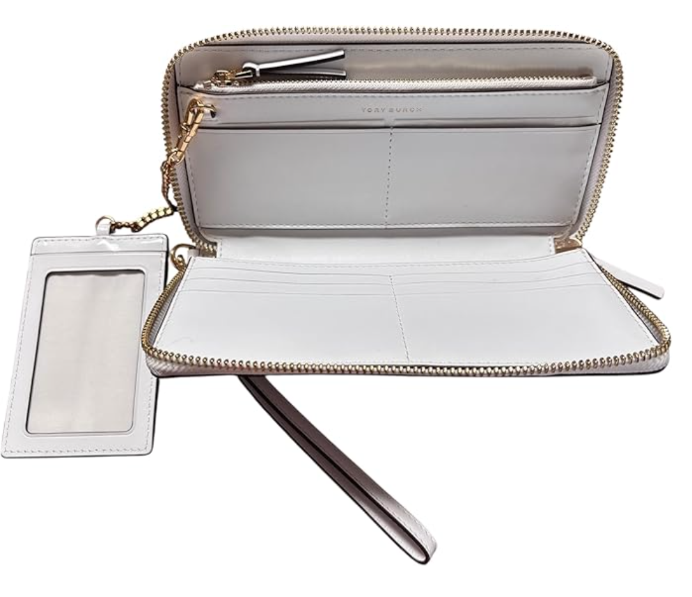 Tory Burch Emerson Perforated Zip Continental Wallet with ID Holder, Optic White