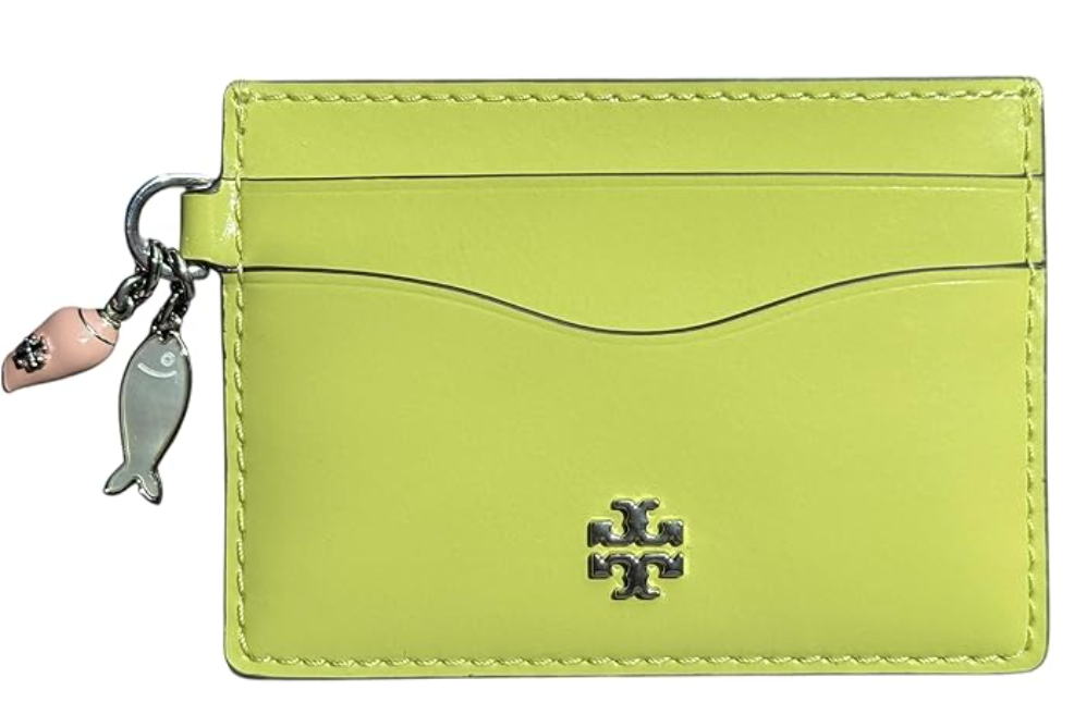 Tory Burch Emerson Charms Slim Card Case, Candy Lime Green, Fish & Shell Charms