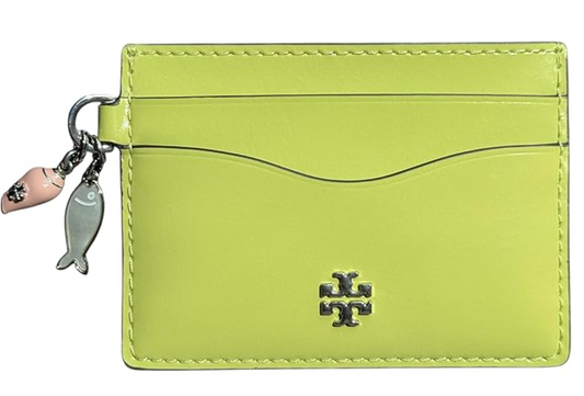 Tory Burch Emerson Charms Slim Card Case, Candy Lime Green, Fish & Shell Charms