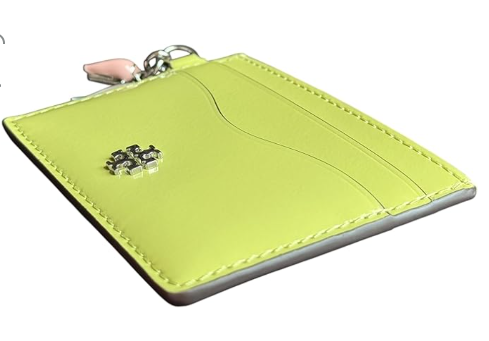 Tory Burch Emerson Charms Slim Card Case, Candy Lime Green, Fish & Shell Charms