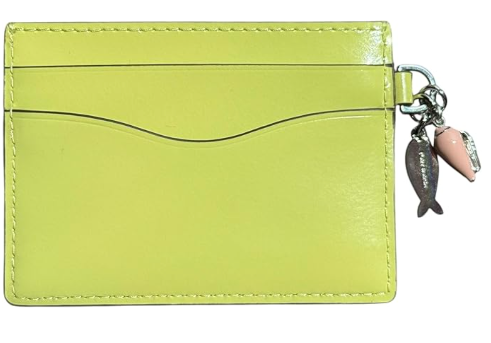 Tory Burch Emerson Charms Slim Card Case, Candy Lime Green, Fish & Shell Charms