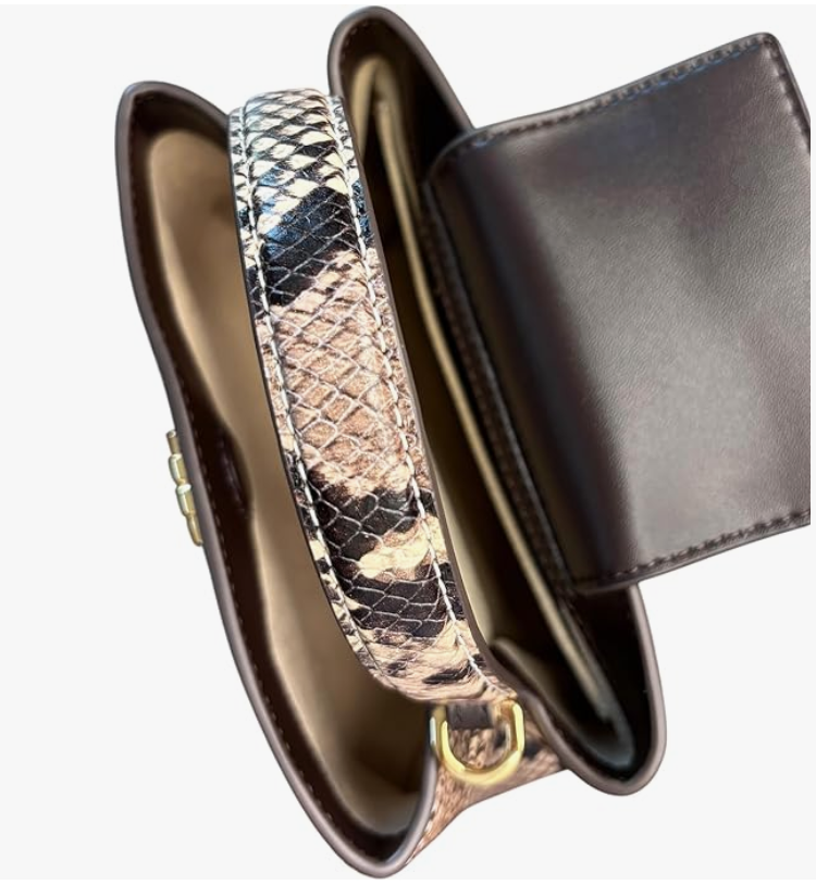 Tory Burch Britten Mini Satchel, Snake Embossed Leather, Brown and Beige Pattern